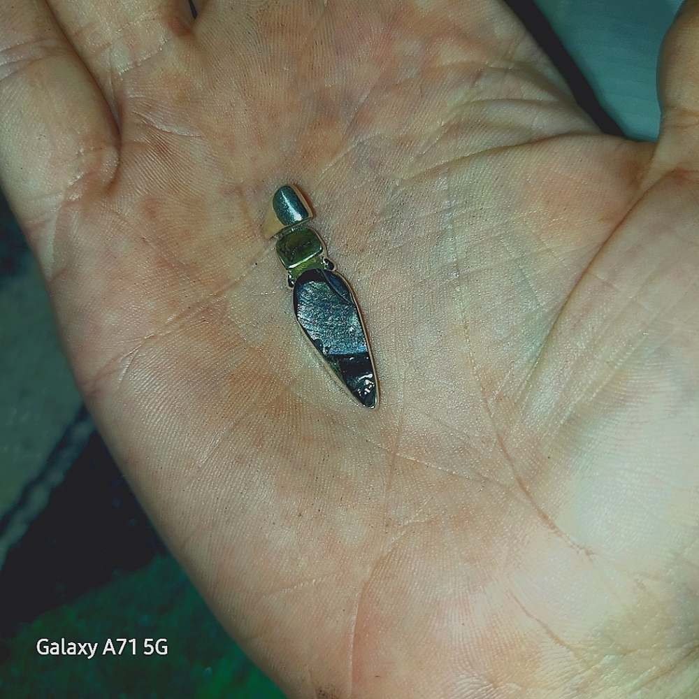 Natural Genuine Czech Moldavite / Shungite 925 Silver Pendant.